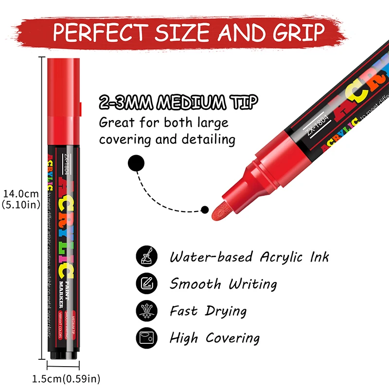 12/18/24 Farben Acryl-Marker-Set, mittlere Spitze (2-3mm), geeignet für Steinmalerei, schwarzes Papier und Skateboard-Dekoration – Detail 4