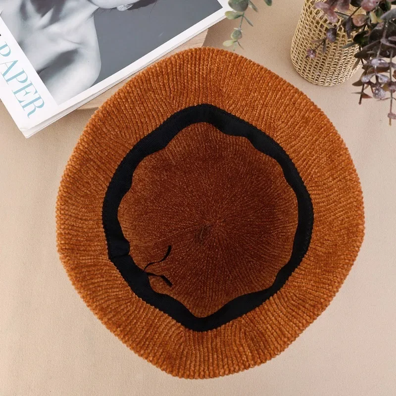 Knitted Fisherman Cap Autumn Winter Women Thicken Warm Cotton Panama Caps Casual Solid Color Foldable Bucket Hats Fashion Gifts