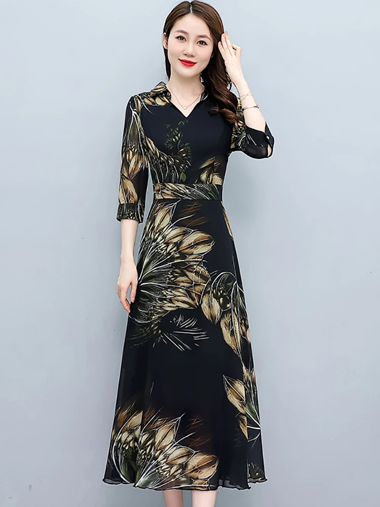 Primavera autunno elegante lusso Chic Prom Maxi Dress 2024 Vintage nero aderente Party Night Dress donna Chiffon Casual Midi Vestido