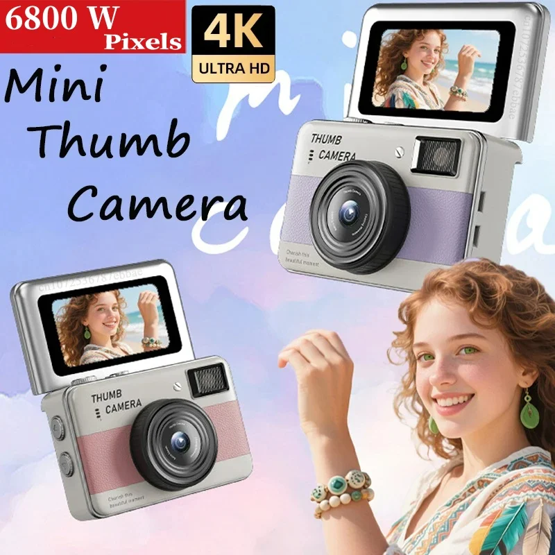 新型6800万画素ミニ180-°-フリップカバー付きccdカメラ-超小型ポータブル学生向けポケットカメラ-hd-4k-サムカメラ-マルチフィルター搭載