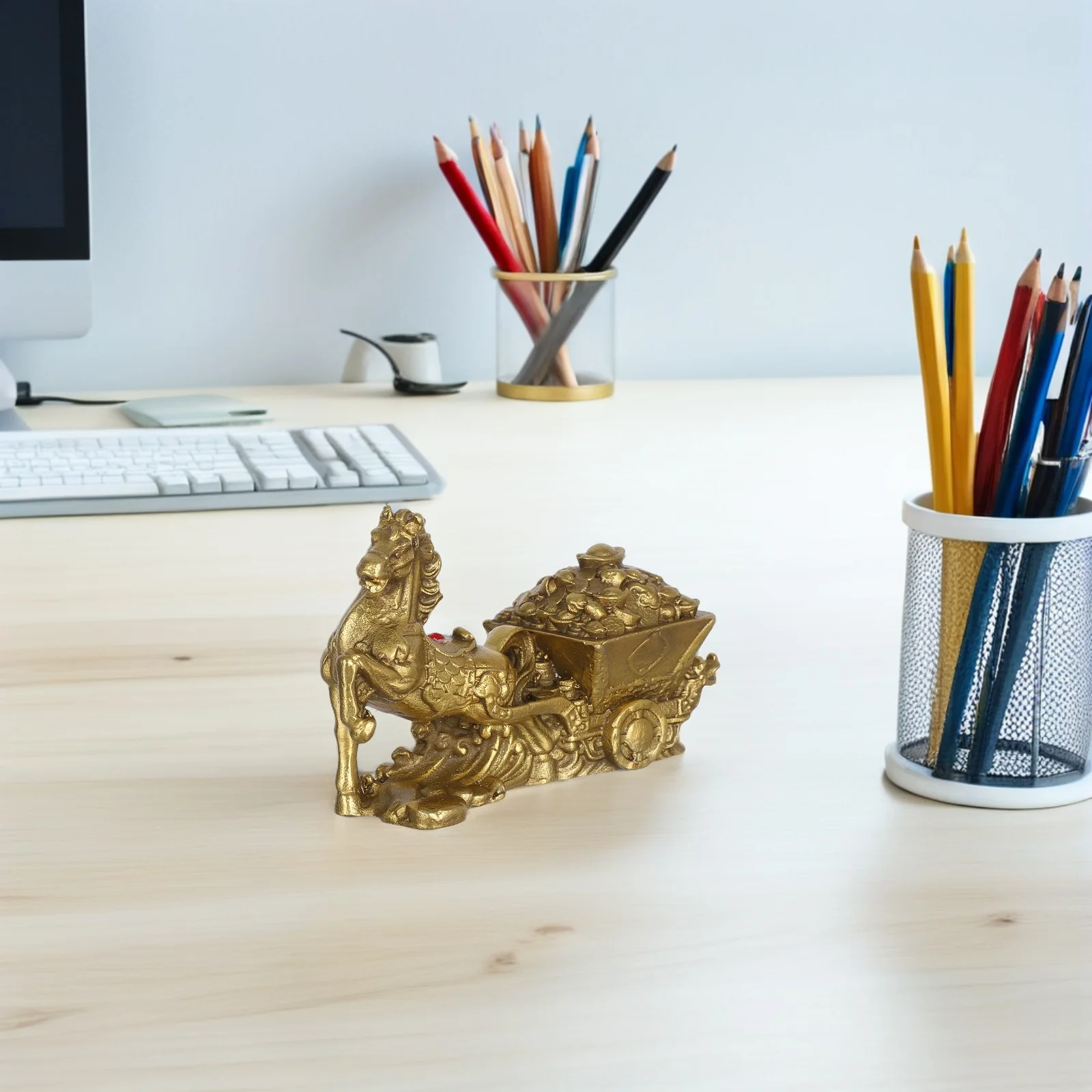

Copper Horse Statue with Cart Vintage Lucky Feng Shui Sculpture Desktop Animal Decor Copper Statue Horse Sculpture Decor