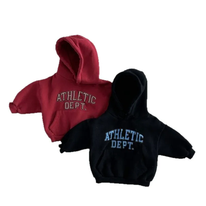 2025, Winter Neue Kinder Hoodie Plus Samt Dicke Mädchen Jungen Buchstaben Mit Kapuze Sweatshirt Baby Warme Fleece Tops Kinder Casual Kleidung – Detail 6