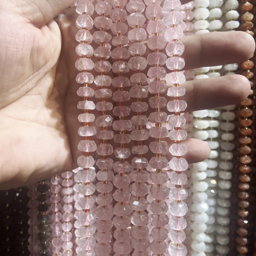 

5x8 MM Faceted Rose Quartz Natural Stone Labradorite Loose Spacer Beads for Jewelry Making Diy Bracelet Accessories 15''