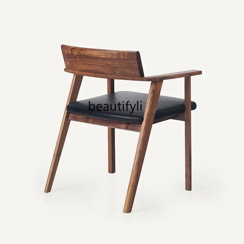 Furniture Mid-Ancient Solid Wood Chair Nordic Simple Silent Style Desk Chair Living Room Balcony Leisure Armrest Dining Chair