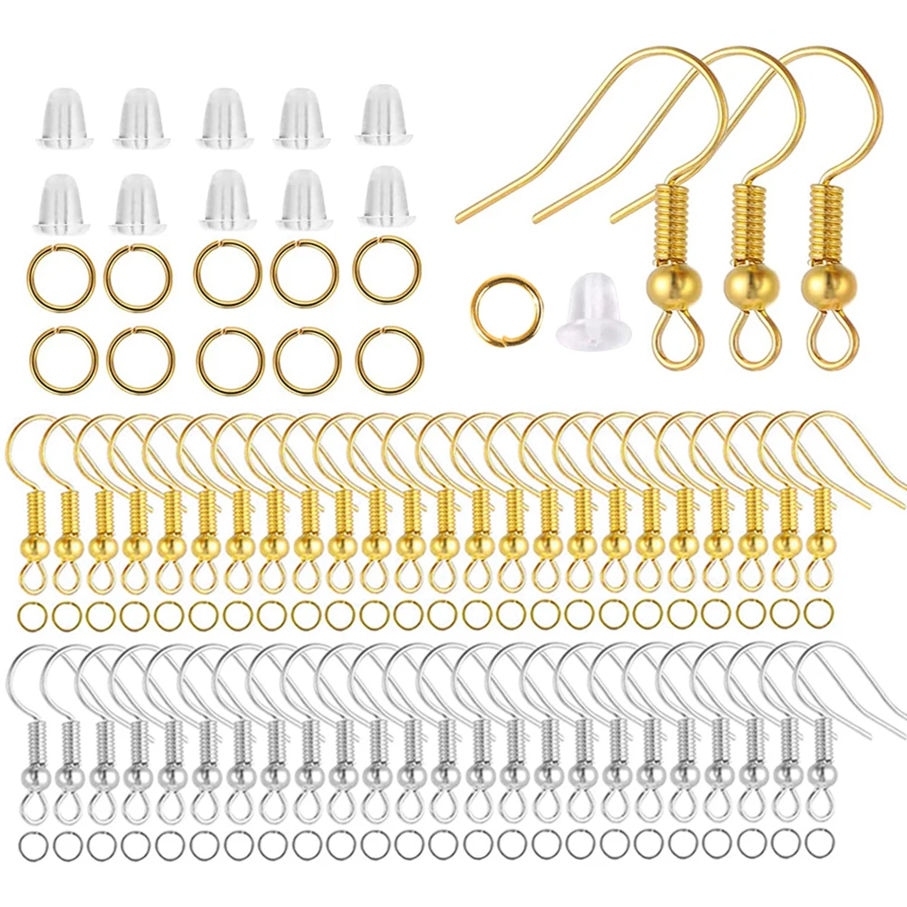 

100/300pcs/Lot Hypoallergenic Earring Hook Kit Mix-color Ear Wires Hooks Open Jump Rings Earplugs for DIY Earrings Making Repair