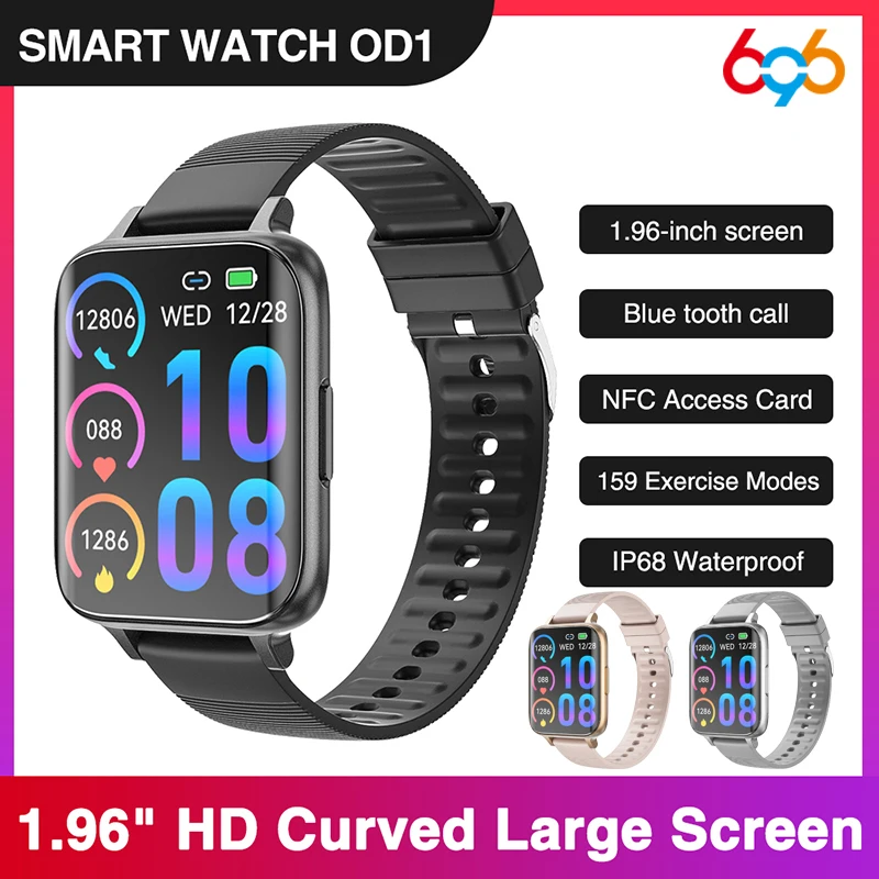 1.96" Curved Screen Smart Watches Men Women Smartwatch NFC Sports Fitness Bracelet Waterproof Wrist Watches Men Wristwatch Clock