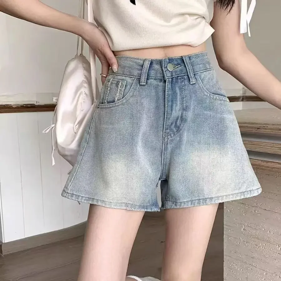 Female Short Jeans Pants High Waist Wide New In Women's Denim Shorts Outfits 2000s Clothes Y2k Korean Style Flowy Stretchy Hot