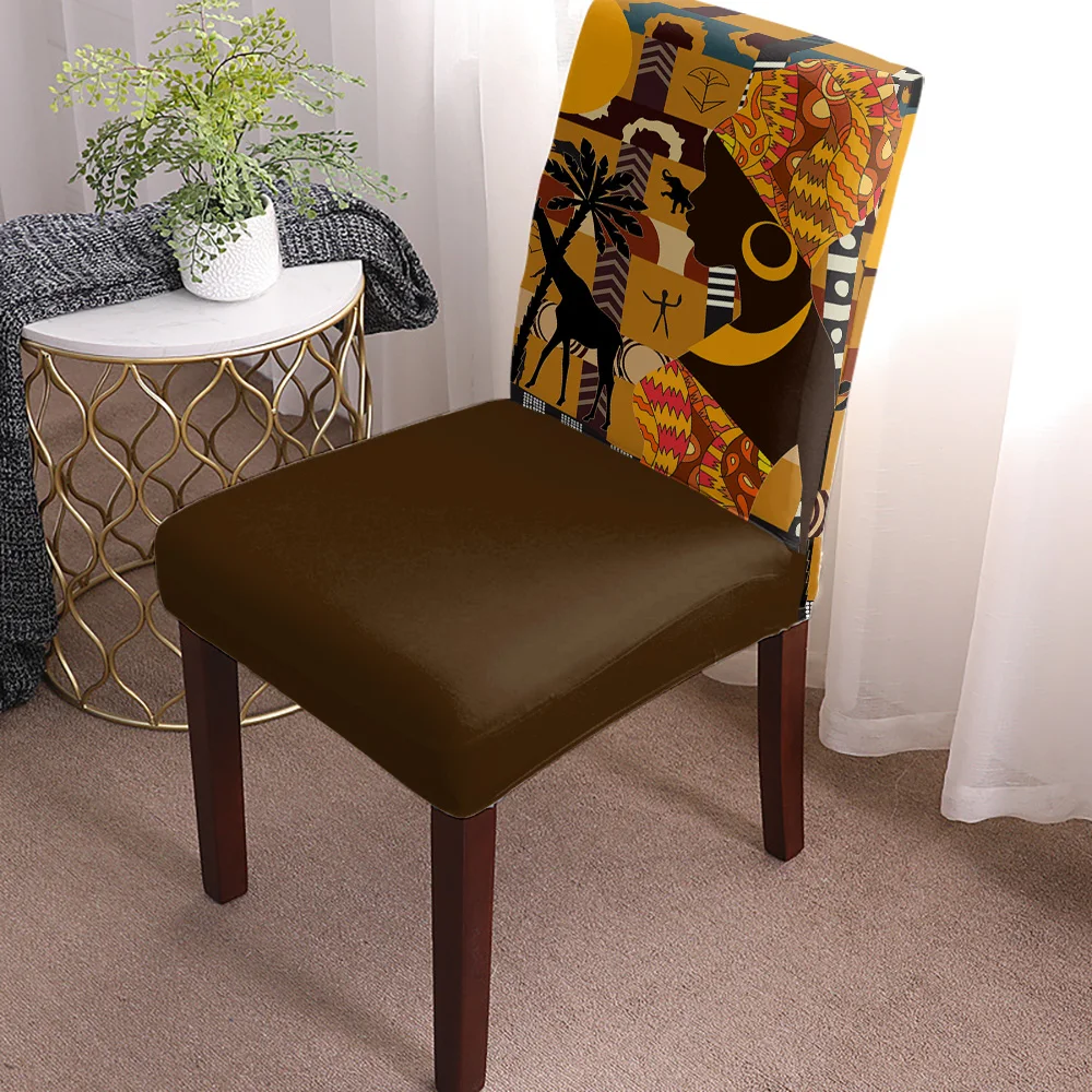 Dining Chair Covers African Female Elephant Giraffe Chair Covers Modern Elastic Printing Hotel Wedding Home Chair Covers