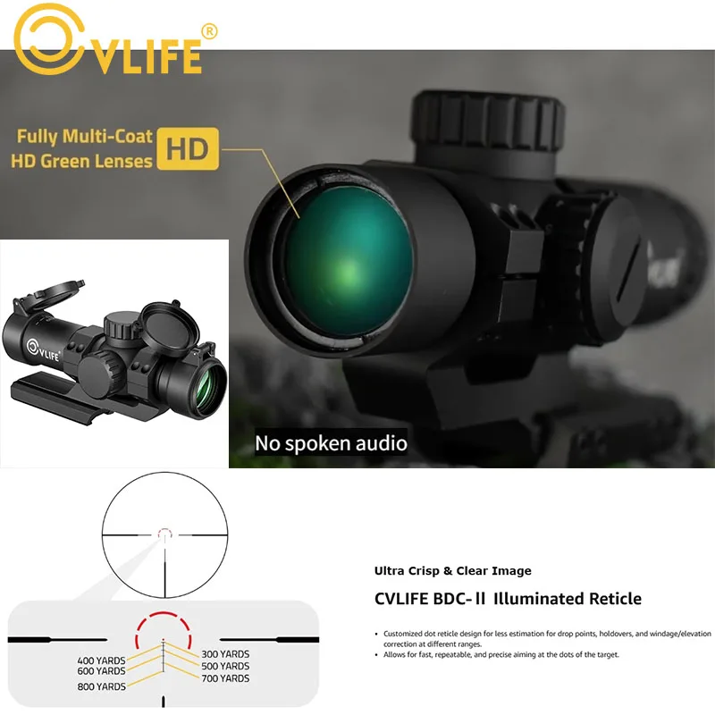 CVLIFE BDC-Ⅱ Illuminated Reticle Ultra Crisp Clear Image JackalHowl 4x30 Compact Scope 30mm Offset Reticle Fixed Magnific