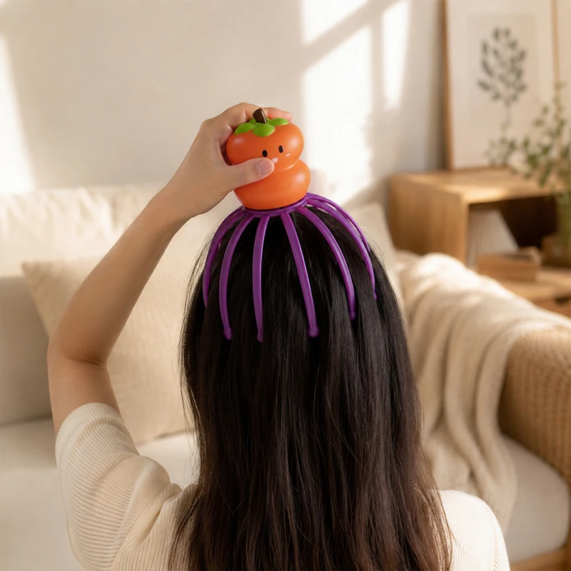 Novelty Cute Persimmon Head Massager Scalp Relax Tool Stress Relief Fidget Toy Lovely Tabletop Decor Creative Holiday Gift