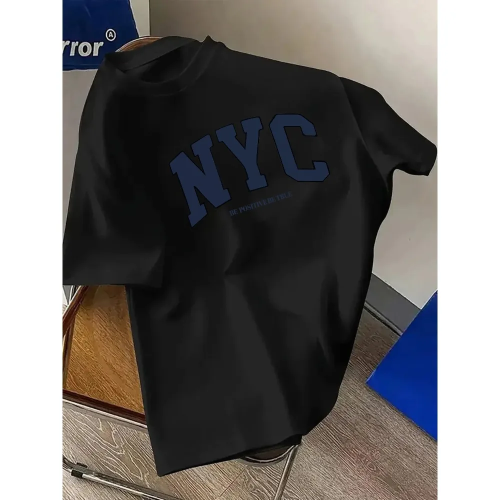 Simple Fashionable and Versatile Comfortable Casual Fashion Statement Shirt NYC Letter Print Round Neck Short sleeved T-shirt 