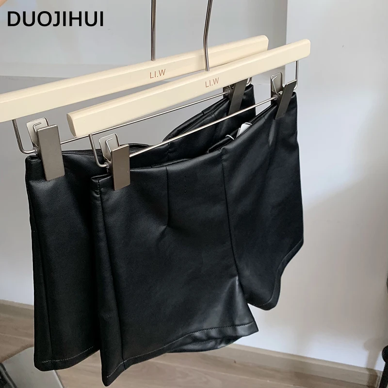 DUOJIHUI Black Sexy Chic PU Casual Women Mini Shorts Basic Simple High Waist Slim Classic Solid Color Fashion S-L Female Shorts