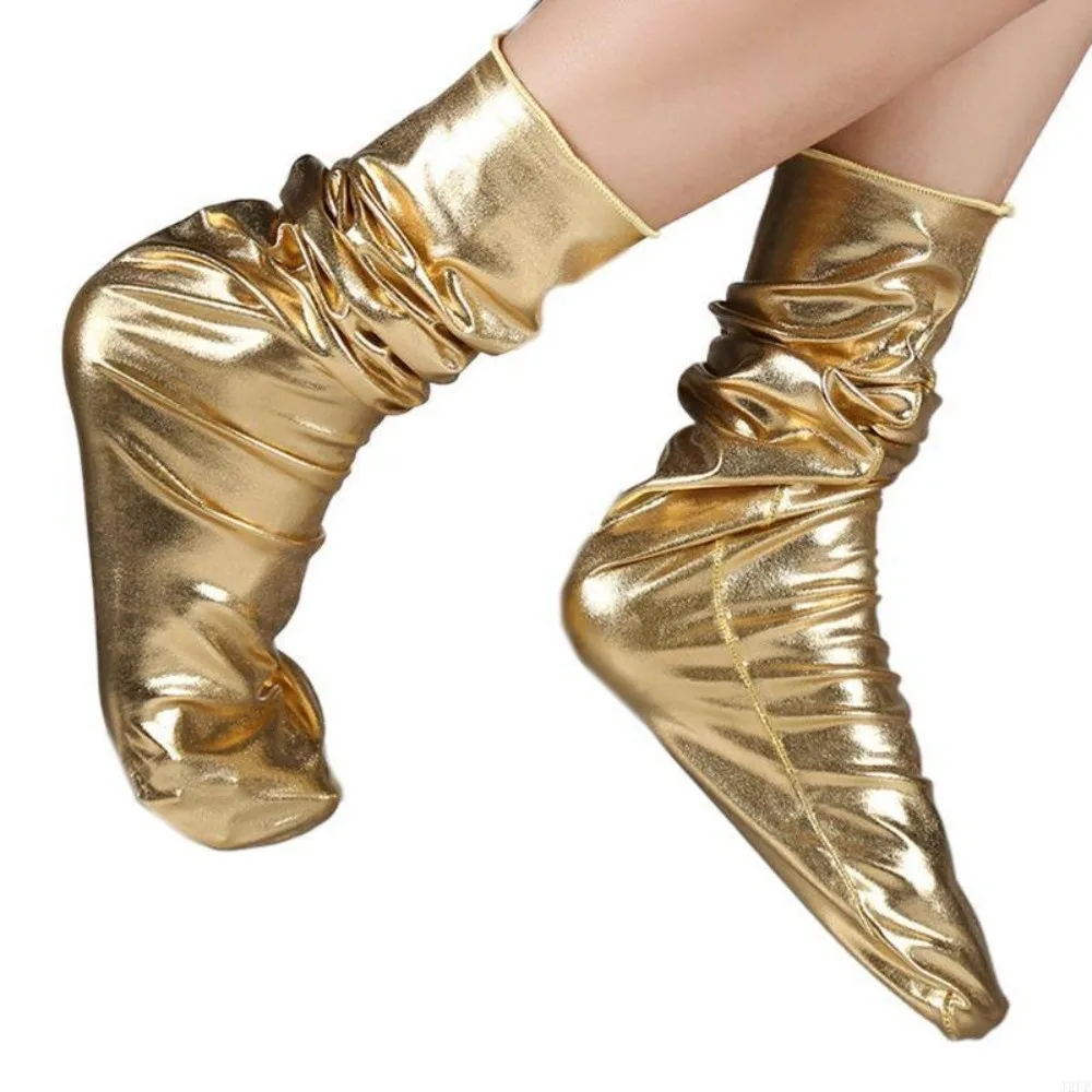 New Bright Color Reflective Socks Short Tube PVC Leather Metallic Color Socks Solid Color Shiny Leather Socks Women