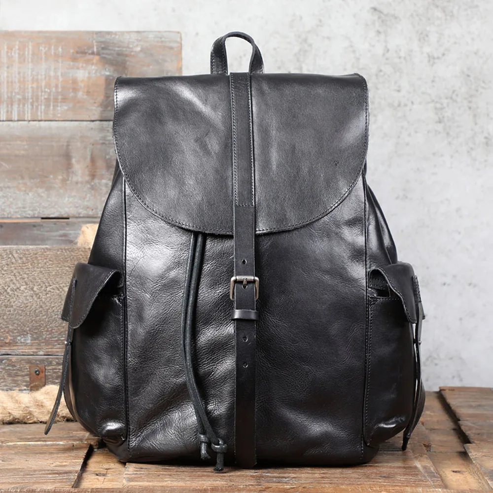 Lässiger Herrenrucksack aus echtem Leder, Laptoptasche für Herren, Reisetasche, Obermaterial aus Rindsleder, modischer Herrenrucksack im Preppy-Stil – Detail 9
