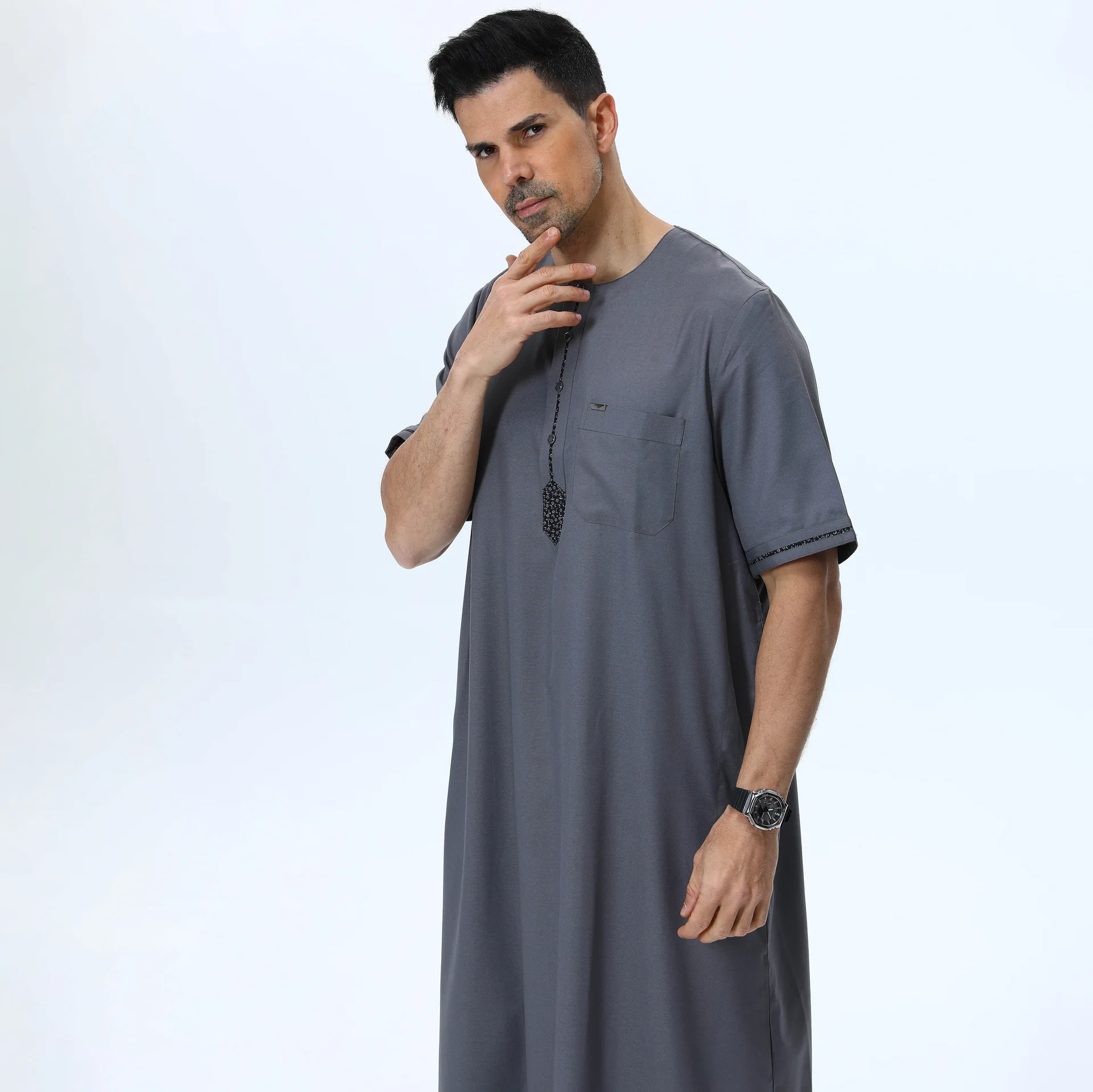 Eid Muslim Men Jubba Thobe Morocco Kaftan Dubai Abaya Islam Clothing Ramadan Turkey Caftan Djellaba Daffah Dishdasha Thobe Robe