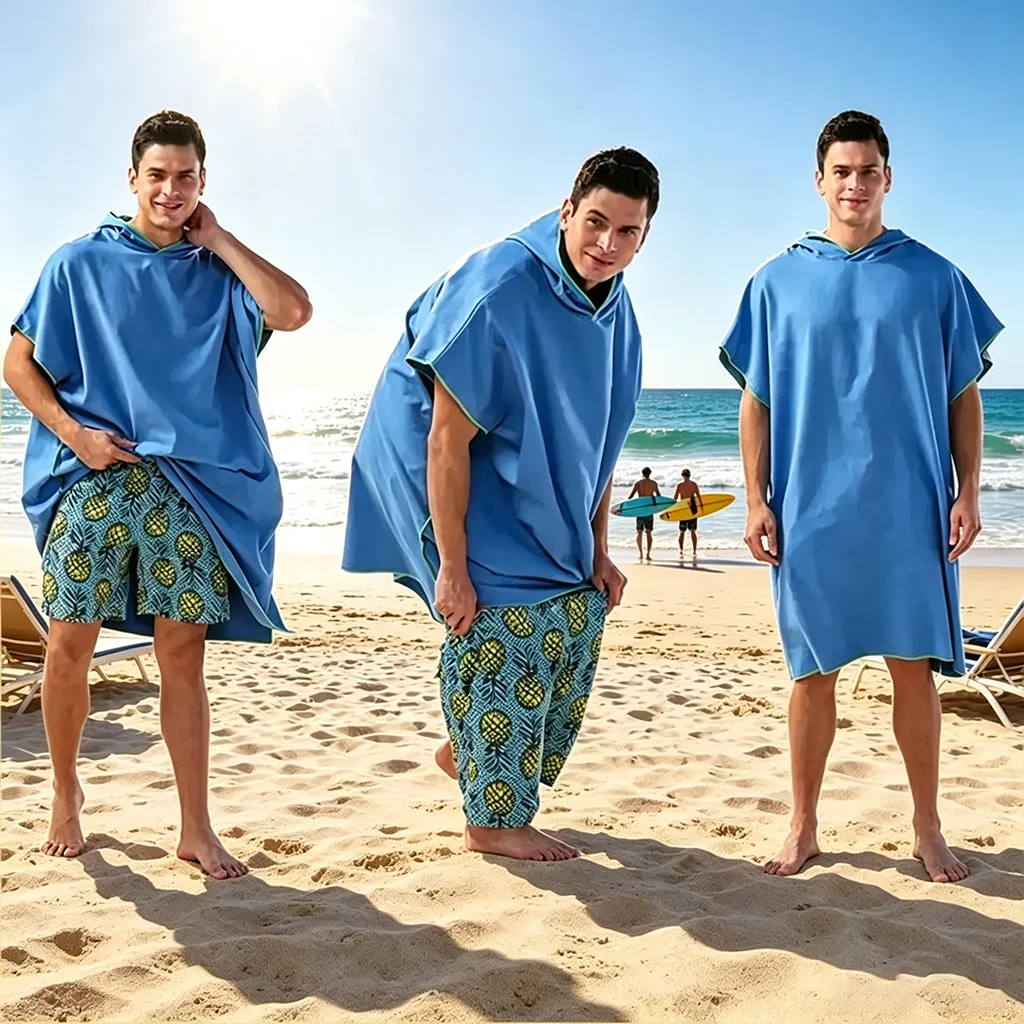 Custom Quick Dry Changing Robe Personalized Hooded Bathrobe Absorbent Bath Towel Swimming Fitness Surf Beach Cover Up