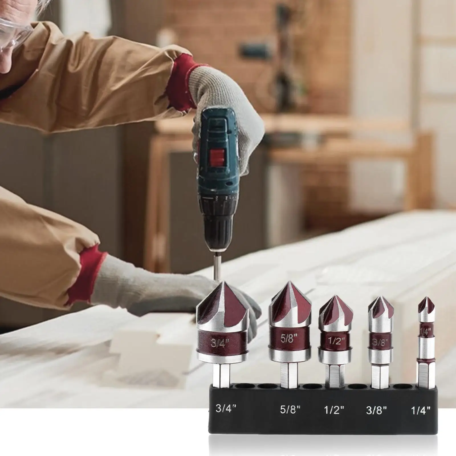 

5x Countersink Drill Bit Set 82 Degree Counter Sink Countersunk Bits for Softwood Copper Hardwood Aluminum Mild Steel