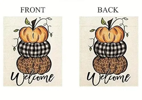 Fall Welcome Pumpkins Burlap Garden Flag  12