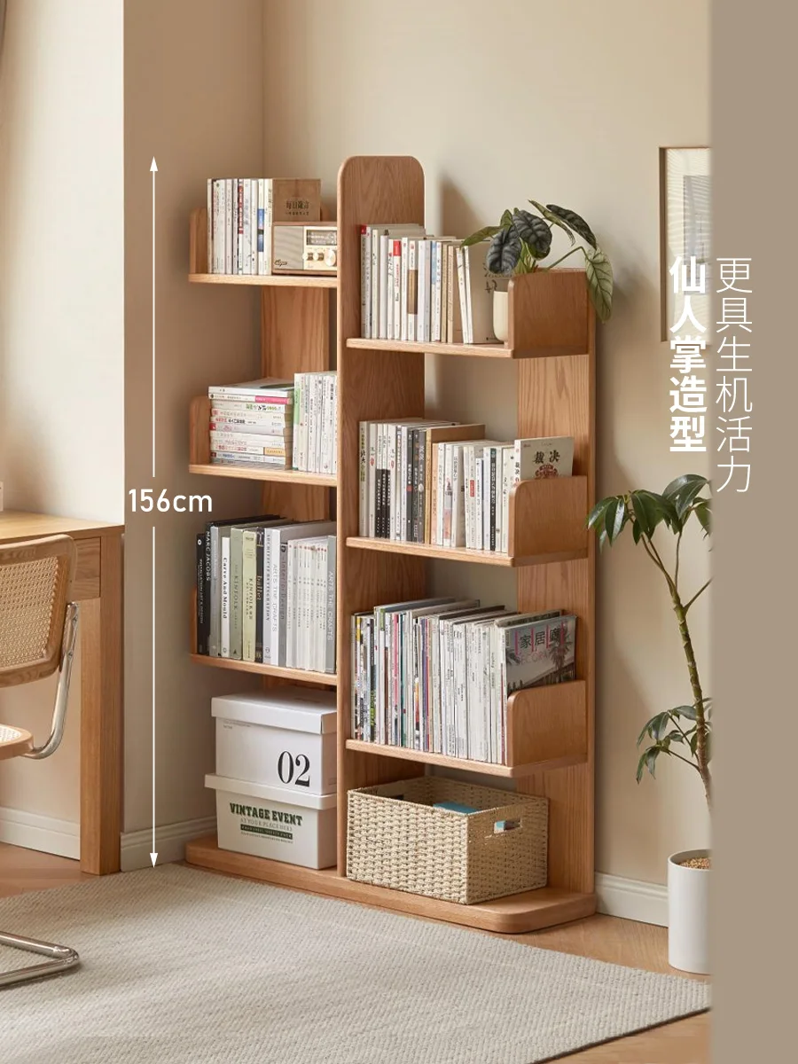 Pure Solid Wood Bookshelf Modern Simple Oak Bookcase Student Storage Floor Cabinet Living Room Shelf