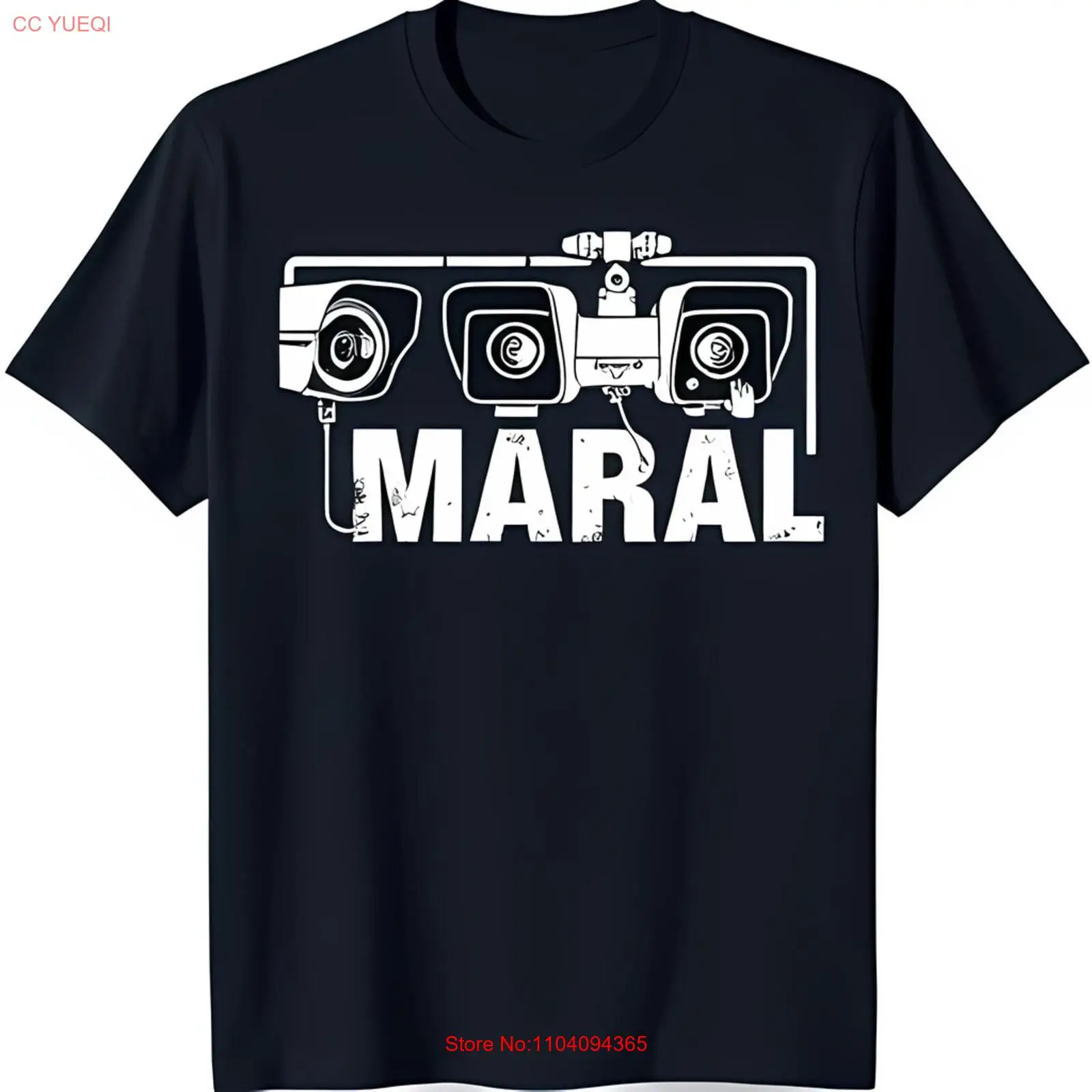 Black T-Shirt with Security Camera Design and 'MARAL' Text