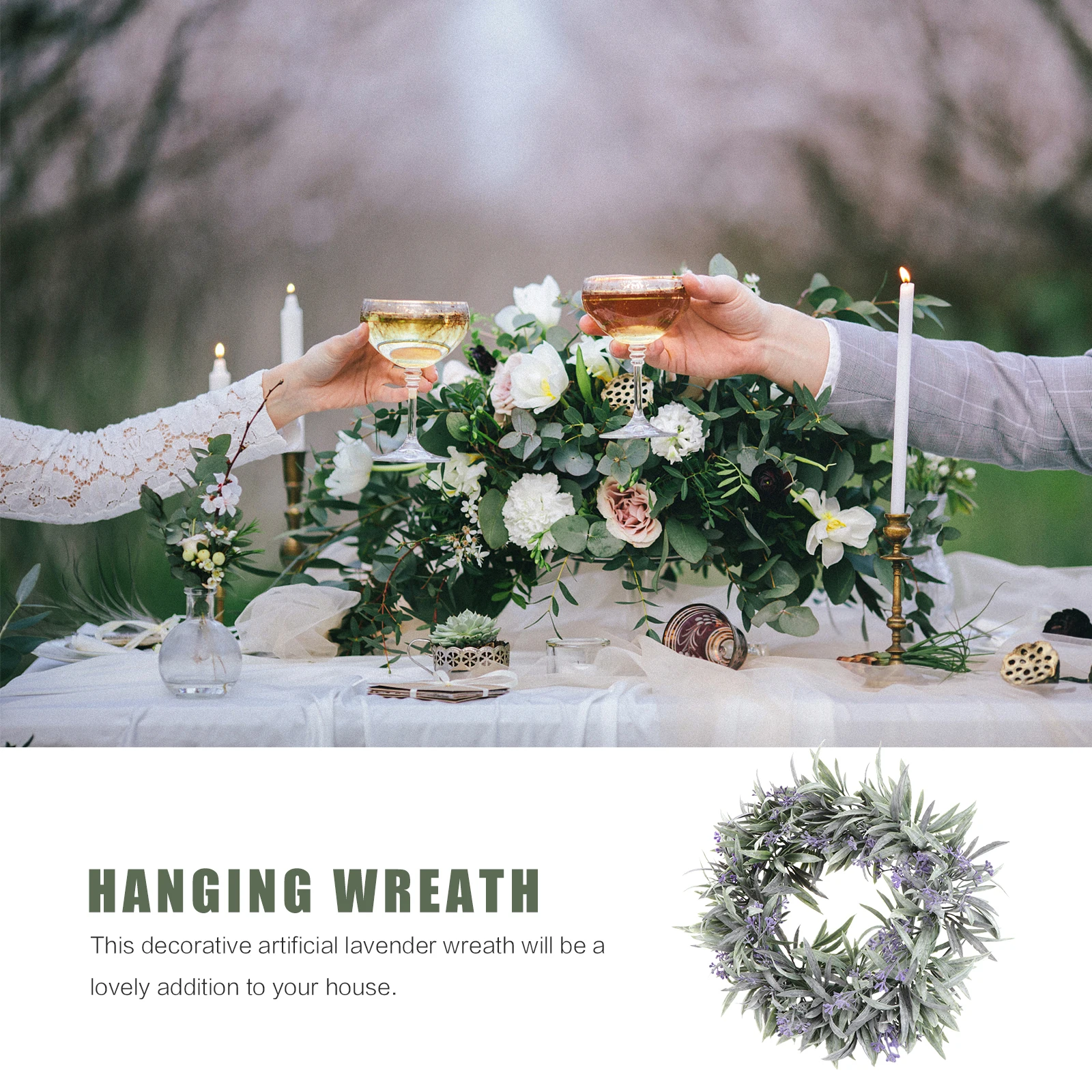 

1pc Artificial Lavender Door Wall Hanging Decorative Garland Artificial Wreath Home Wedding Christmas Party Decoration Green
