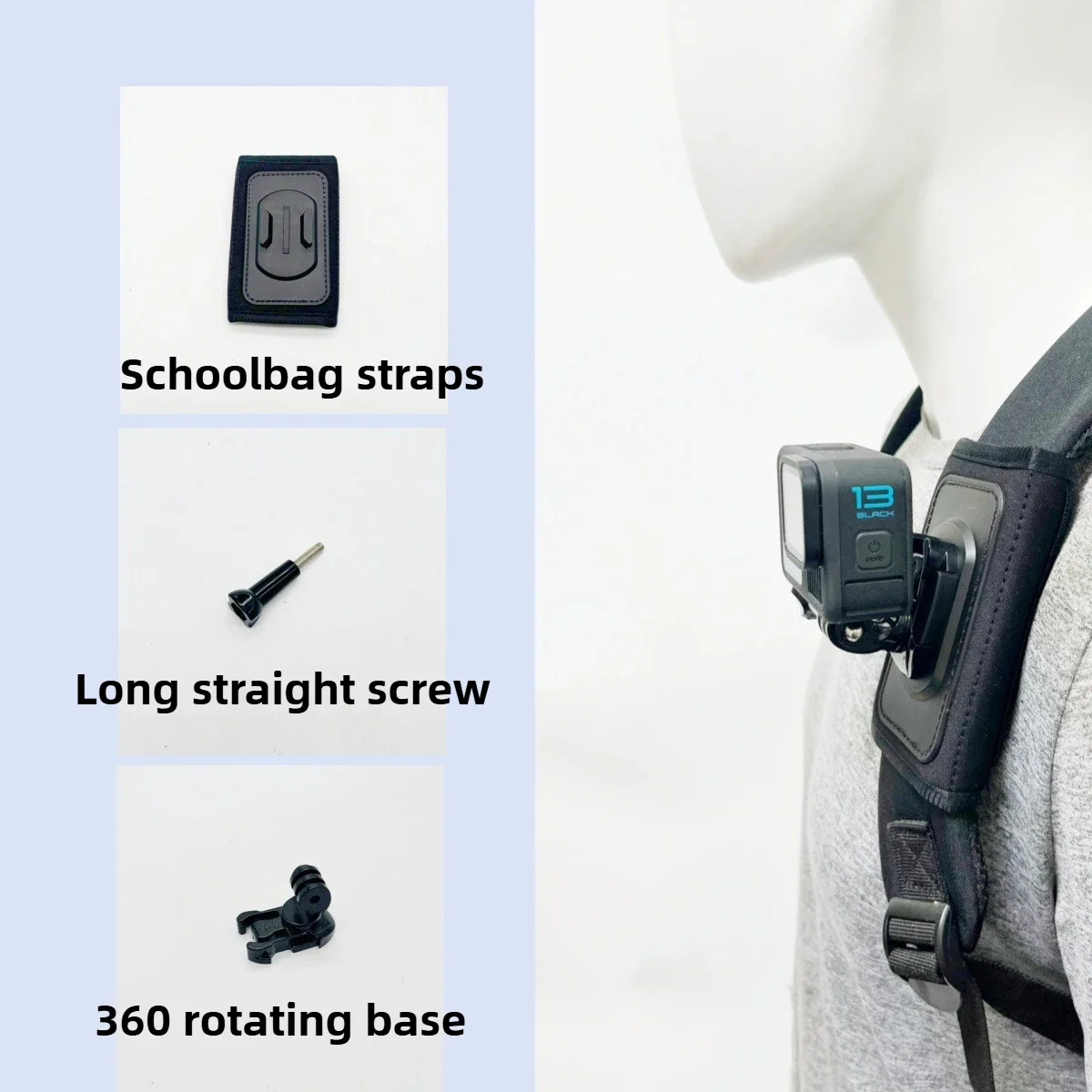 360 Rotation Backpack Shoulder Strap Mount for GoPro