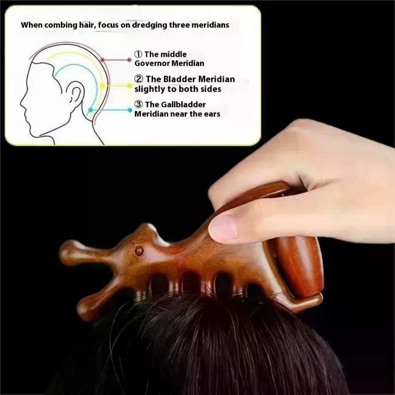 Wooden Massage Comb Head Meridian Scalp Combs Face Eye Shoulder Neck Scraping Treatment Hair Loss Anti-Static Wide Tooth Comb