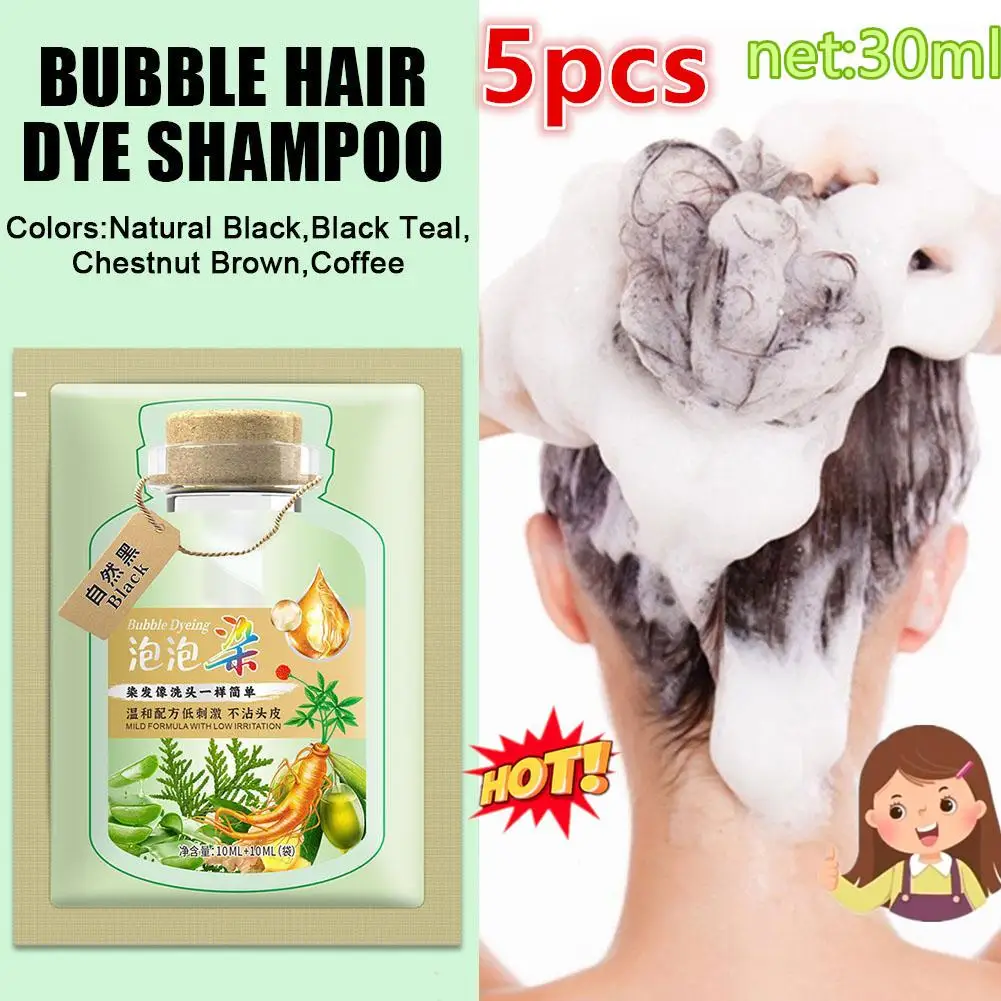 

5x Women Men Pure Natural Herbal Hair Dye Shampoo 5 Minutes Change Hair Color Non-irritating Repair Gray White Fashion Hair Care