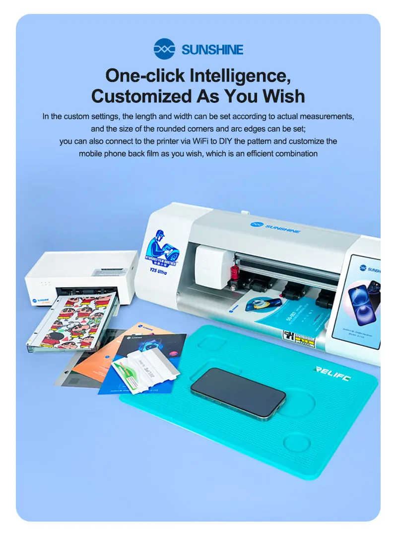 

Смарт-машина для резки пленки Sunshine Y25 Ultra Unlimited с экраном 12,9 дюйма, поддерживает более 20 000 моделей, подключение по Wi-Fi и Bluetooth.