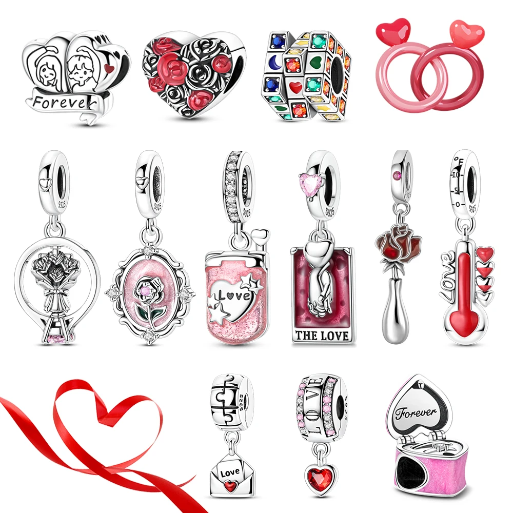 

Романтический кулон из стерлингового серебра 925 пробы с картами Таро, бриллиантовым кольцом, букетом и вечной розой, для браслетов и ожерелий, праздничные подарки