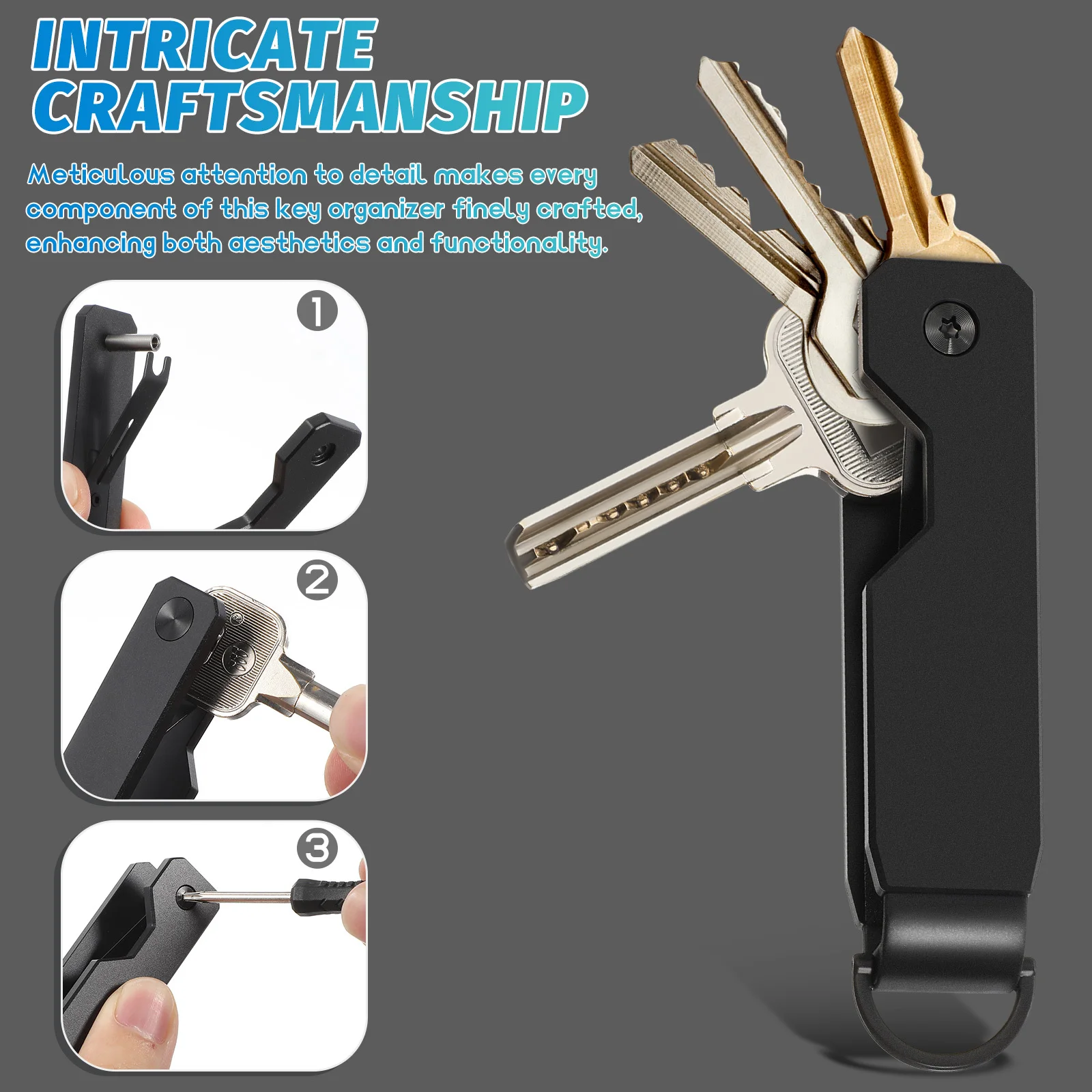 

5pcs Set of 5 Key Ring Cute Chain Compact Organizer Holder Black Keychain Accessories