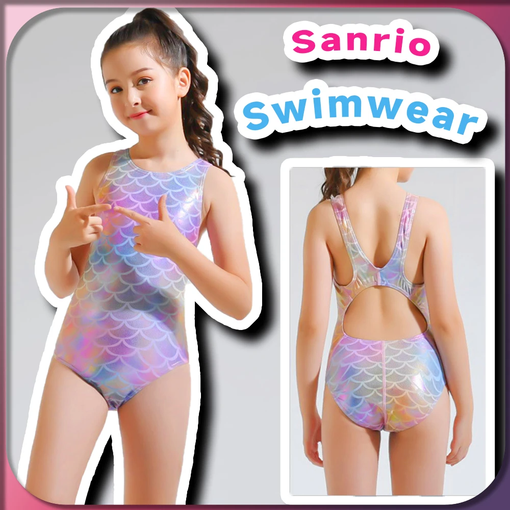 Kawaii Mermaid Kids One-piece Swimwear Casual Back Hollow Design Summer Sport Thin Straps Bathsuit Athletic Children's Swimsuit