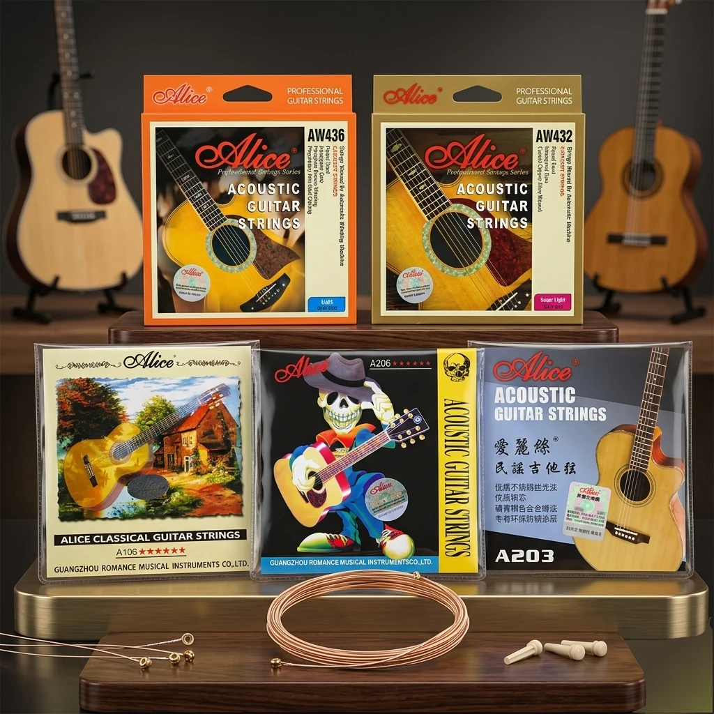 Alice Acoustic Guitar Strings 10-52 Set A203 A206 AW432 AW436 12-53 Coated Rust-Proof A206 Nylon Classical Guitar Accessories