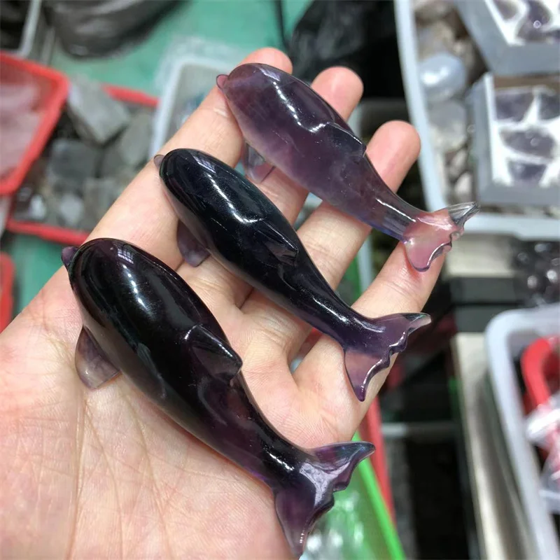 1pcs Colorful Fluorite Dolphin Natural Stones Quartz Carved Animals Healing Crystal Gemstones Crafts Reiki Decoration