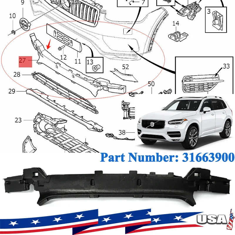 

Front Bumper Foam For Volvo XC90 2016 2017 2018 2019-2024 Front Bumper Face Bar Impact Foam Energy Absorber 31663900/31383553