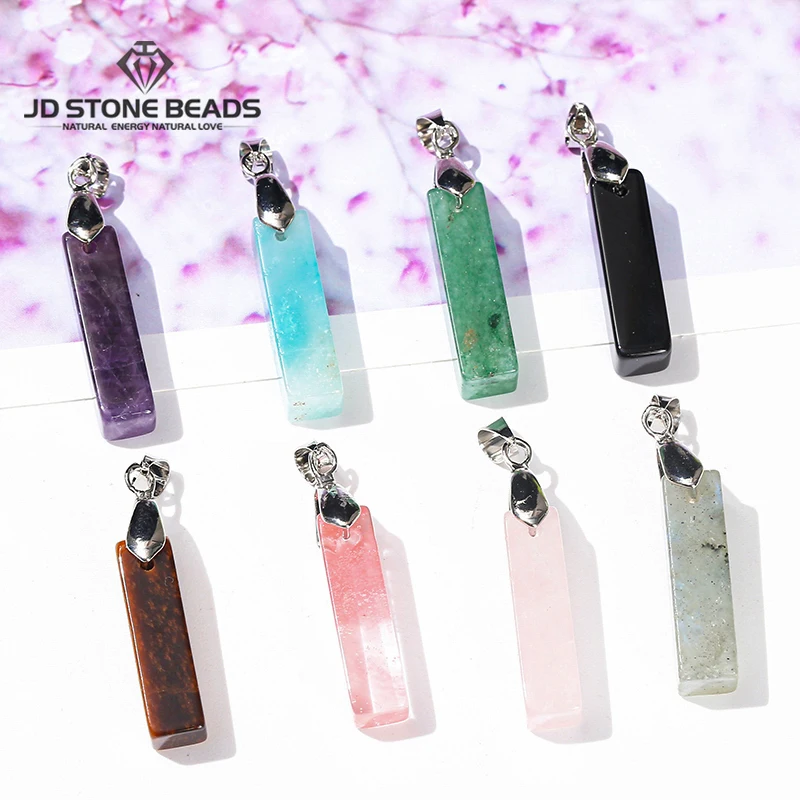 5 Pcs/lot Natural Stone Quartz Tiger Eye Amazon Stone Rectangular Pendant Small Charm For Jewelry Making DIY Necklace Accessory
