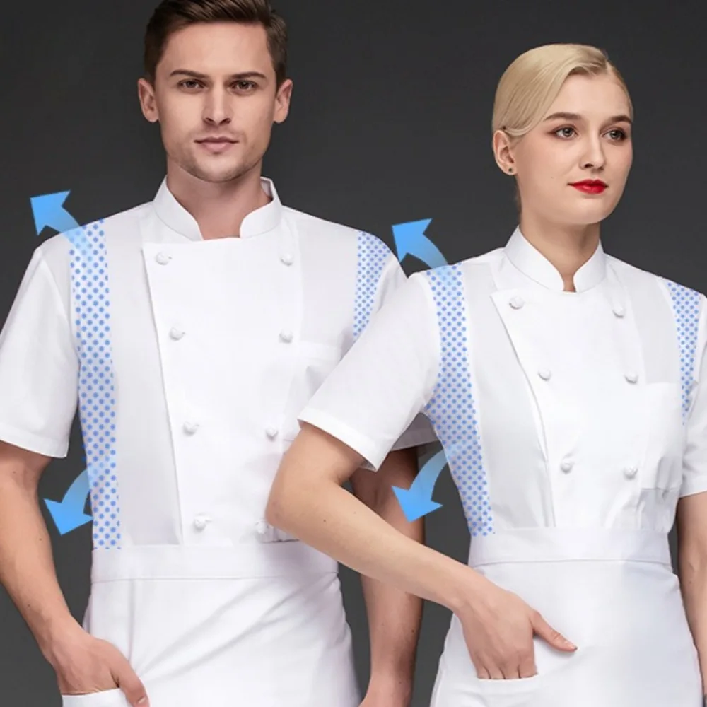 

Рабочая одежда шеф-повара, впитывающая пот дышащая сетка для отеля с короткими рукавами, столовая, ресторан, кухня, мужской, летний, женский, рабочий