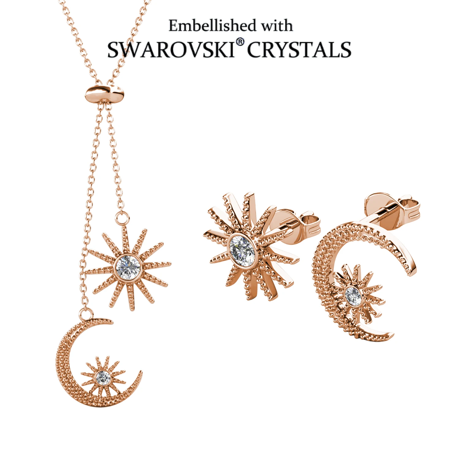 

Комплект ювелирных изделий Sun Moon Stars, украшенный кристаллами Сваровски, качественные латунные серьги, ожерелье, подарки на день рождения для женщин