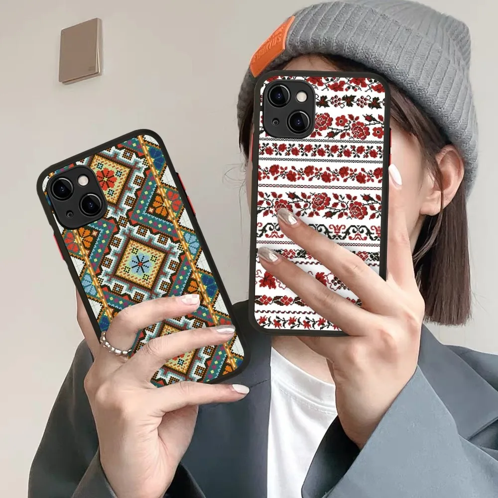 

Ukrainian Pattern Phone Case for iPhone 14 11 12 13 Mini Pro Max 8 7 Plus X XR XS MAX Translucent Matte Cover