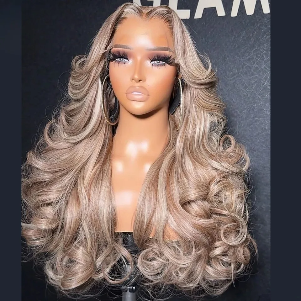 Highlight Ash Blonde Body Wave 13x4 Hd Synthetic Lace Front Wig Glueless Wear And Go Pre Plucked With Baby Hair Medium Part