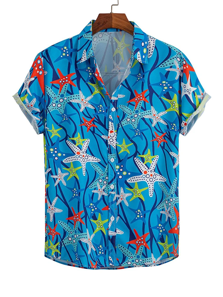 

Hawaiian Men Shirt Beach Coconut Tree Print Short Sleeve Men's Clothes Fashion Lapel Button Top T-shirt 2023 New Shirt For Men