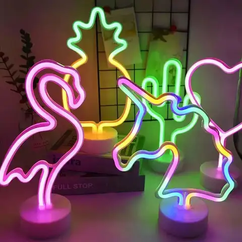 Neon Sign USB LED Decoration Unicorn Flamingo Lamp Moon Rainbow For Home Kid Room Bedside Night Light Decor Light For Christmas