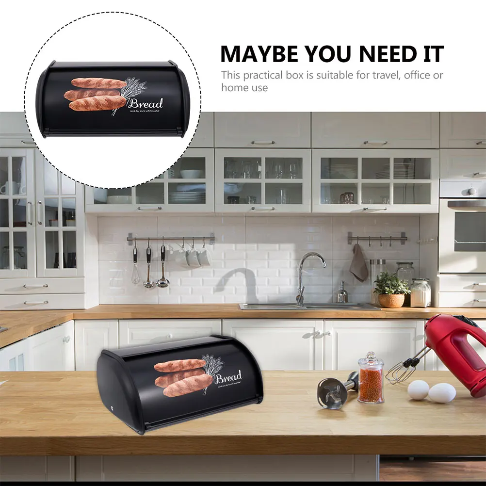 

Airtight Box Kitchen Food Container Household Storage Box Retro Style Bread Case Decorative Bread Keeper With Wide Base Black