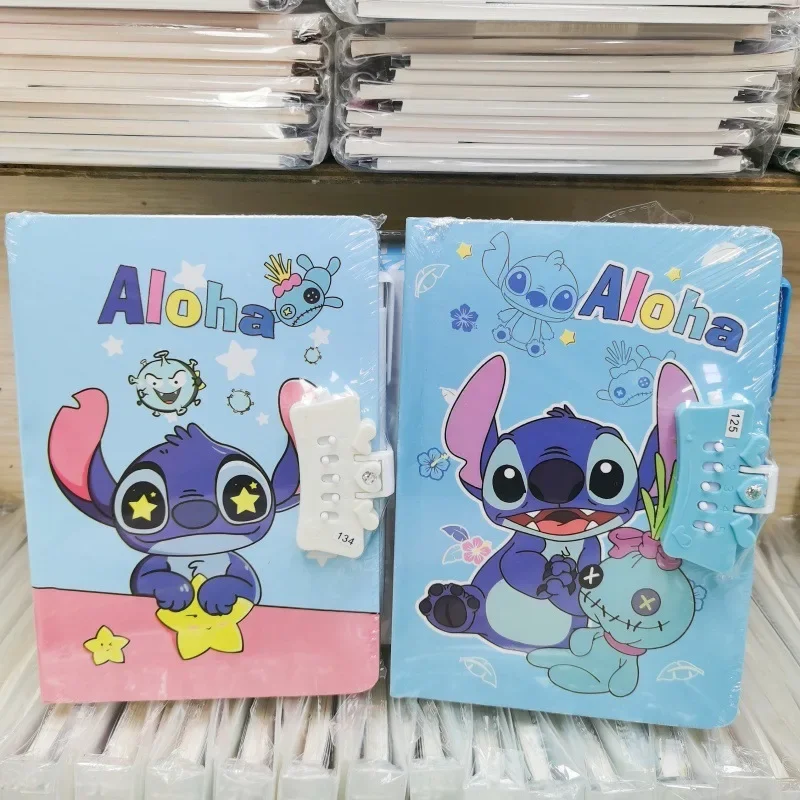 Disney Anime Stitch Password Notebook with Pen Kawaii Lilo Stitch Portable Notepad Mini Notebook Set Cartoon Children Stationery