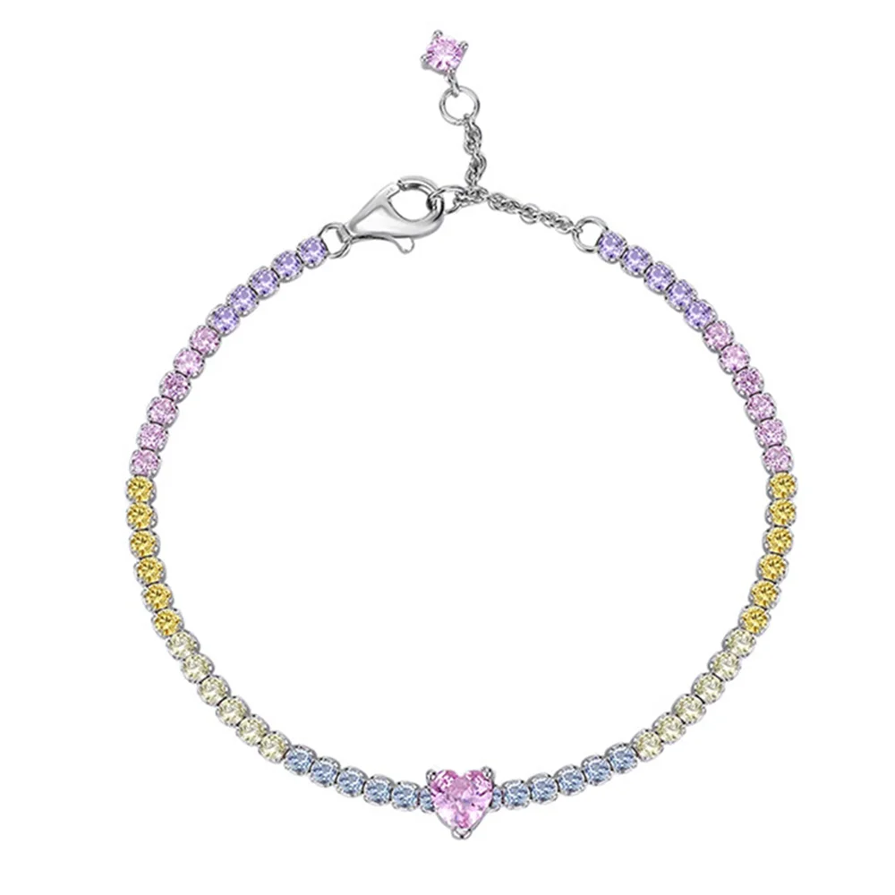 

925 Sterling Silver Heart Cut Lab Sapphire High Carbon Diamonds Gems Colorful Bracelets Bangle Fine Jewelry Wholesale