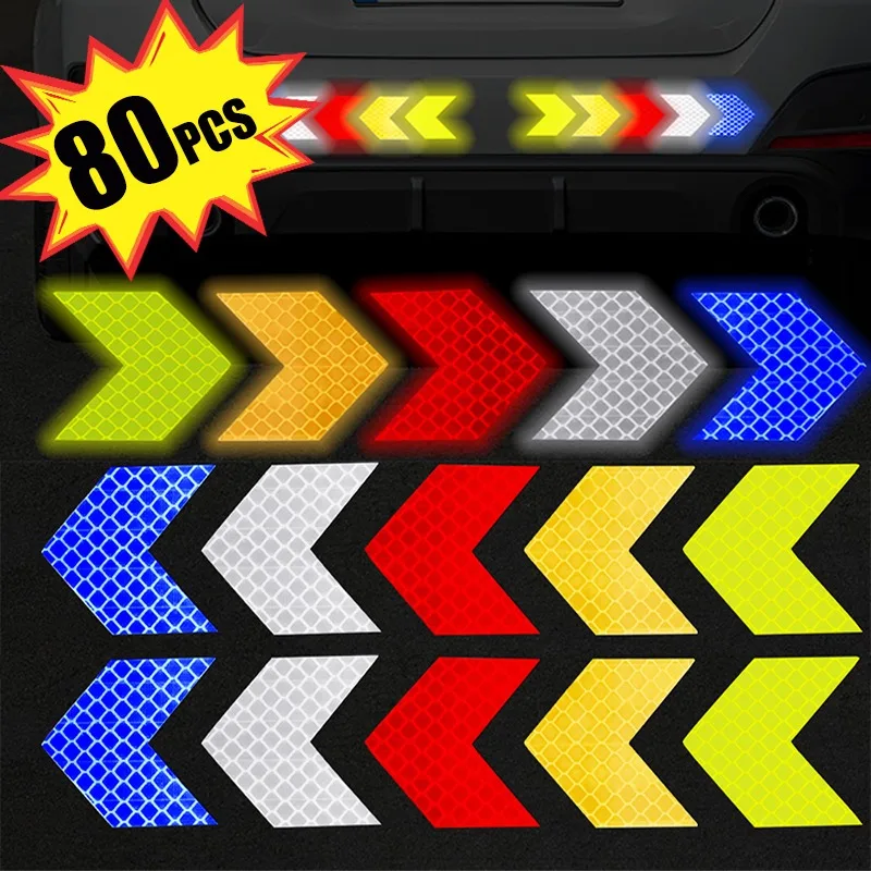 80-10PCS Car Bumper Reflective Safety Strip Stickers Warning Reflector Tape Waterproof High Visibility for Riding Helmet Sticker