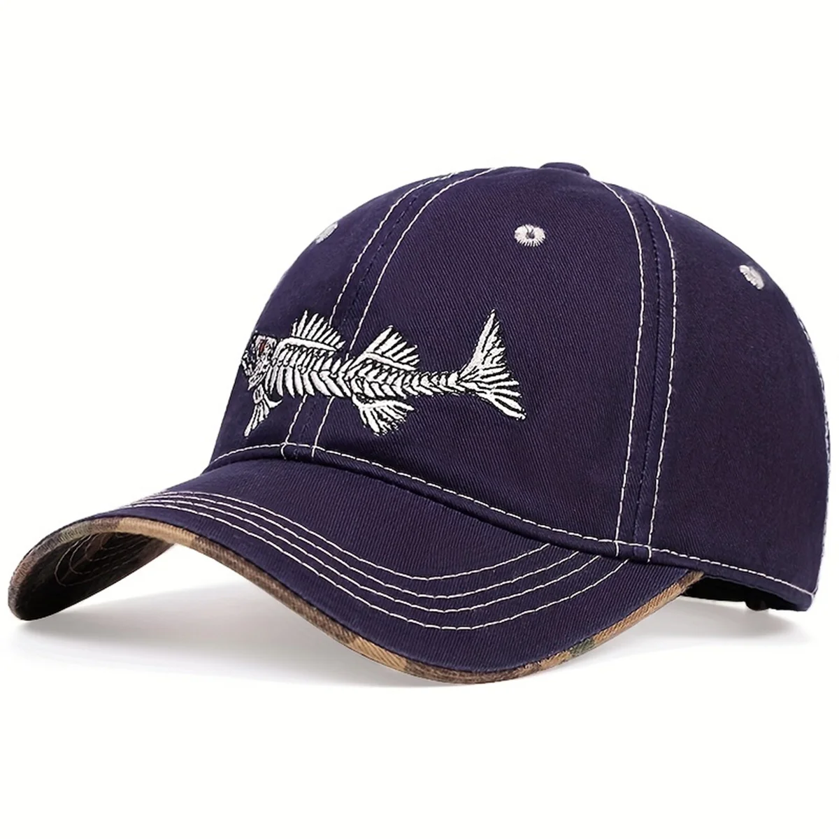 Unisex Fish Bone Embroidery Baseball Caps Spring and Autumn Outdoor Adjustable Casual Hats Sunscreen Hat