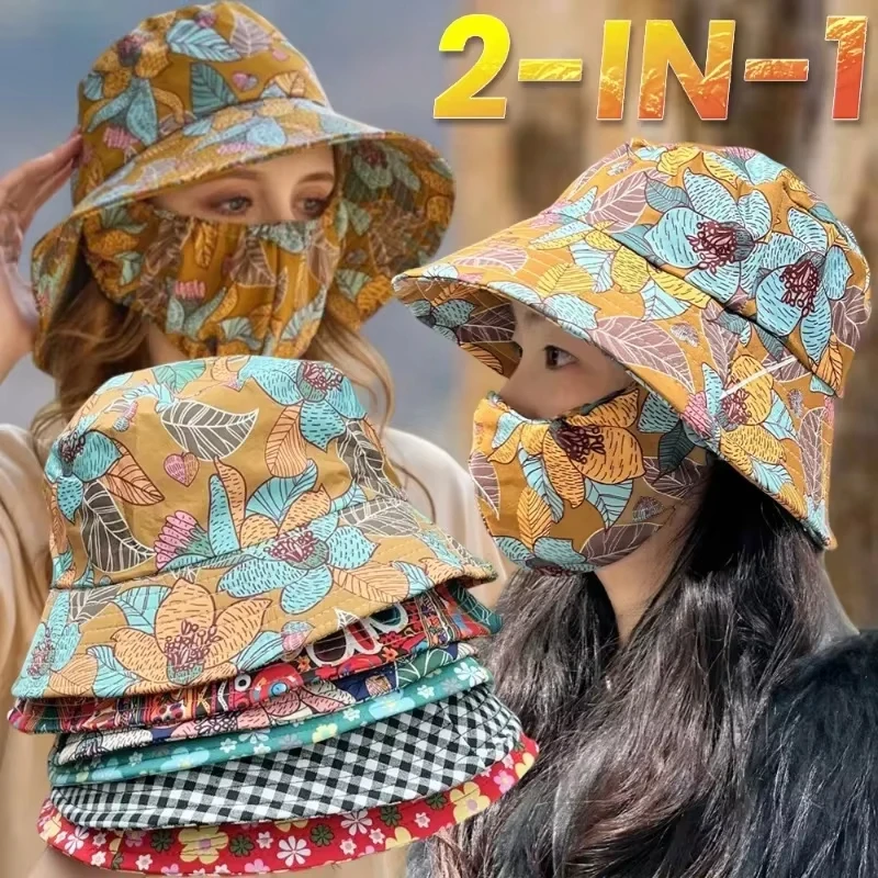 新しい女性漁師帽子花柄抗 UV フェイスシェーディング折りたたみ日焼け止めキャップ夏の屋外乗馬ビーチレジャーファッション
