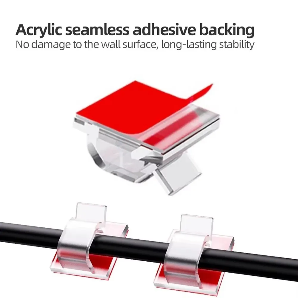 10/50PCS Cable Organizer Clips Wire Management Holder Cord Clip Protector Winder Adhesive Hooks for Desk Home Arrangement C249