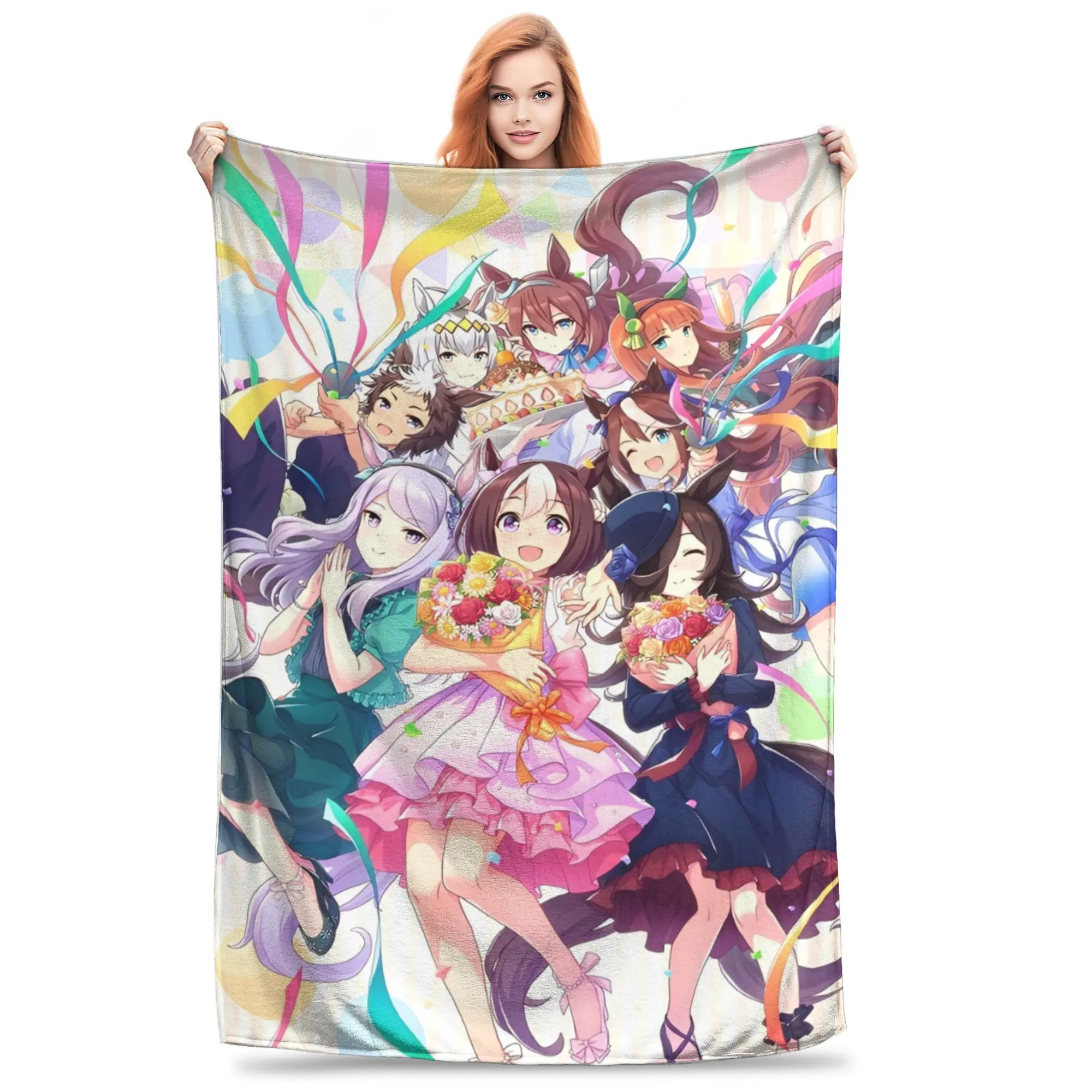 Umamusume Pretty Derby Anime Knitted Blanket  Fuzzy Throw Blankets Airplane Travel Portable Ultra-Soft Warm Bedspread